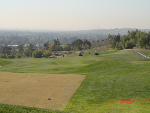 421 yard par 4 dogleg left first hole at Black Gold